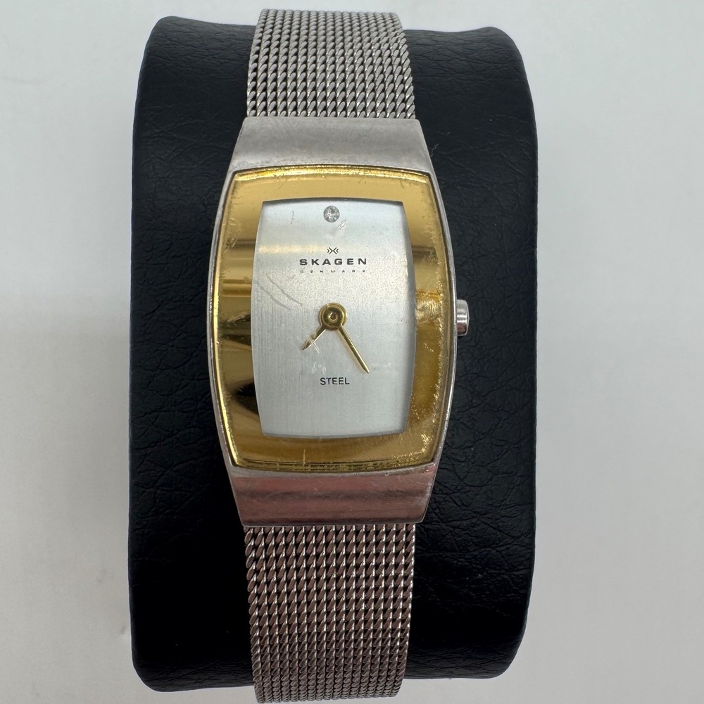 Skagen Denmark Ultra Slim Two Tone Mesh Watch 271SGSC Silver Gold NEEDS BAT
